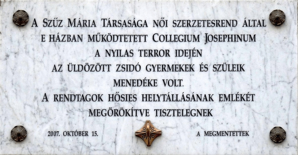 Emléktábla a Szűz Máruia Társasága apácarendnek